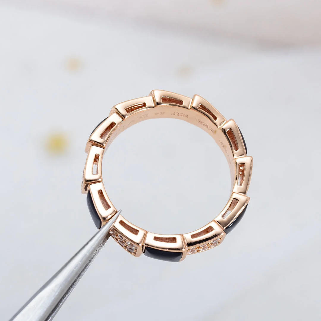 [Bulgari]SERPENTI RING PINK GOLD BLACK MOP DIAMOND PAVED 4MM