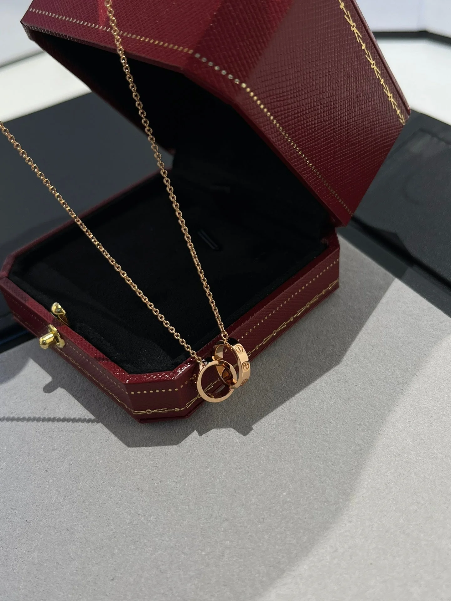 [Cartier]LOVE NECKLACE DOUBLE RING PINK GOLD