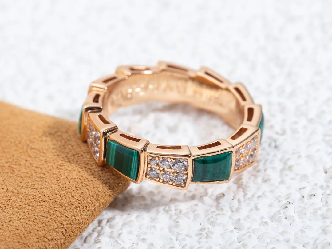 [Bulgari]SERPENTI RING PINK GOLD MALACHITE DIAMOND PAVED 4MM