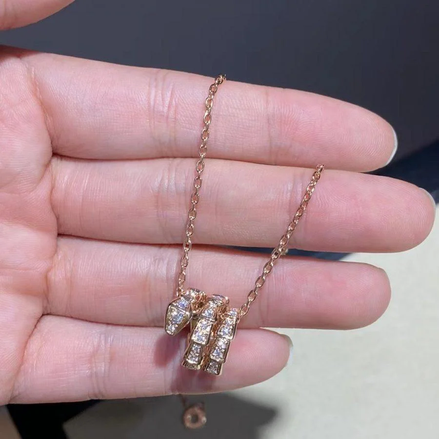 [Bulgari]SERPENTI PINK GOLD NECKLACE DOUBLE RING DIAMOND