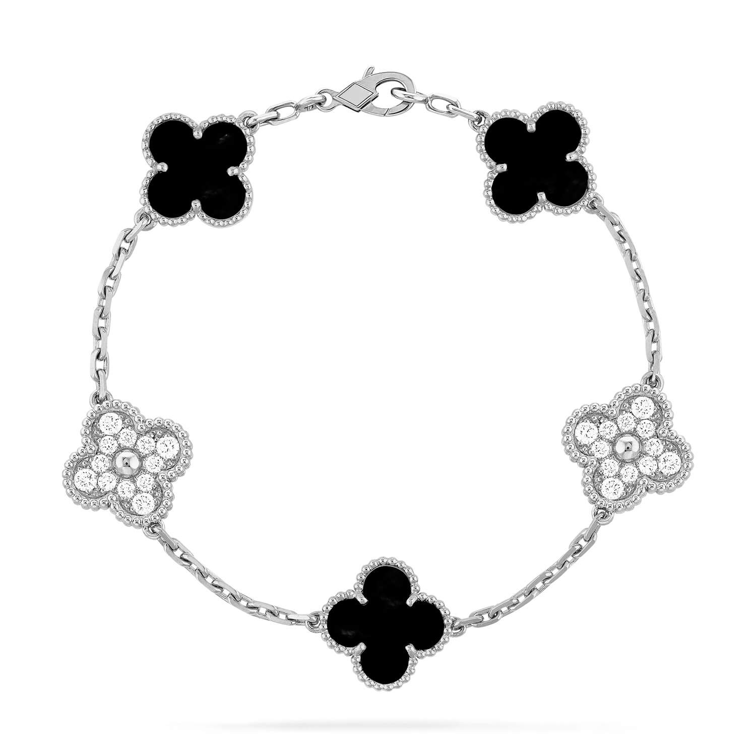 [Van Cleef & Arpels] 5 MOTIF ONYXS DIAMOND BRACELET SILVER