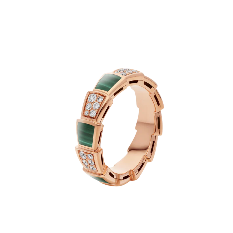 [Bulgari]SERPENTI RING PINK GOLD MALACHITE DIAMOND PAVED 4MM