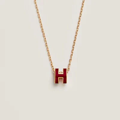 [Hermes]HM CLIC RED ENAMEL GOLD NECKLACE
