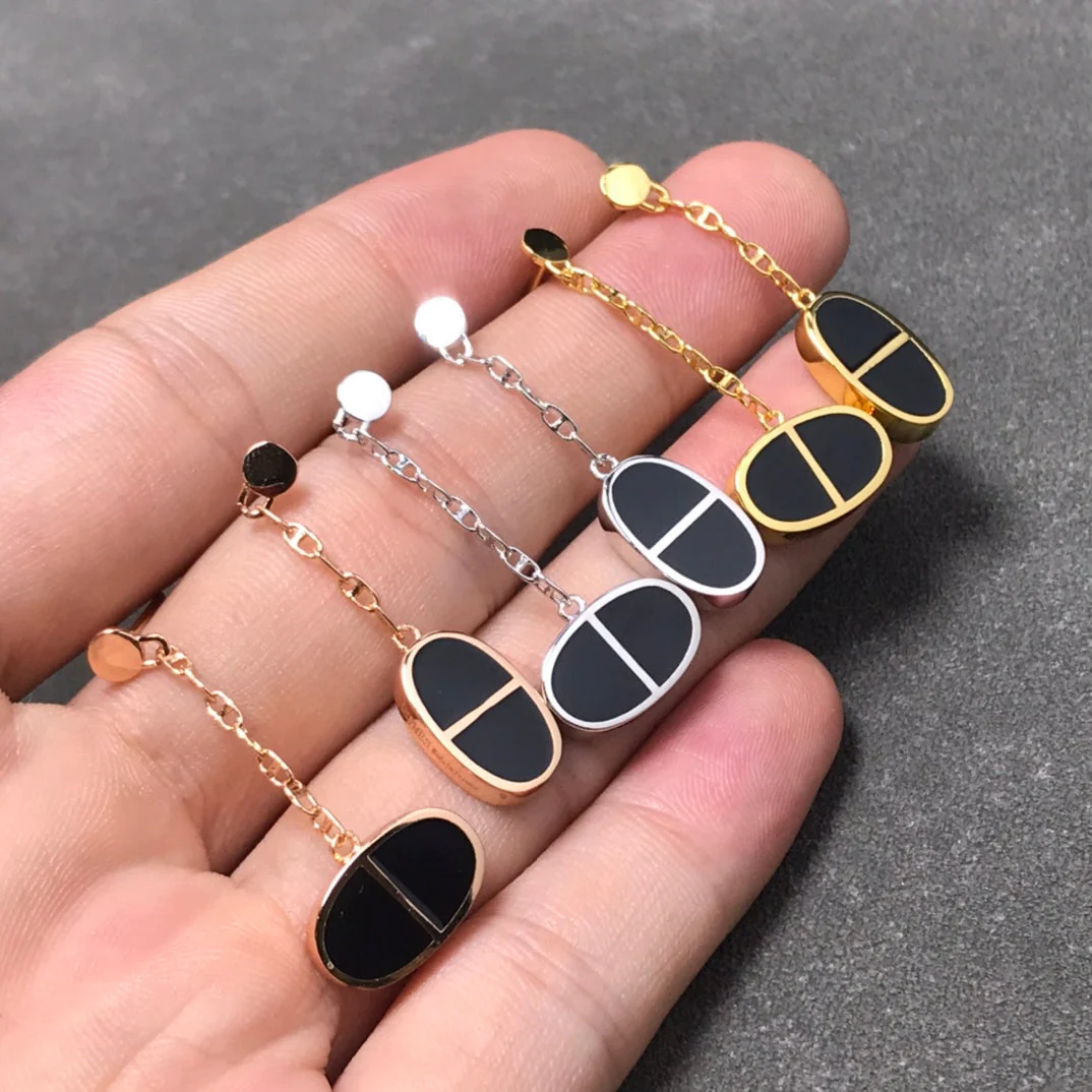 [Hermes]CHAINE VERSO BLACK CERAMIC SILVER EARRINGS