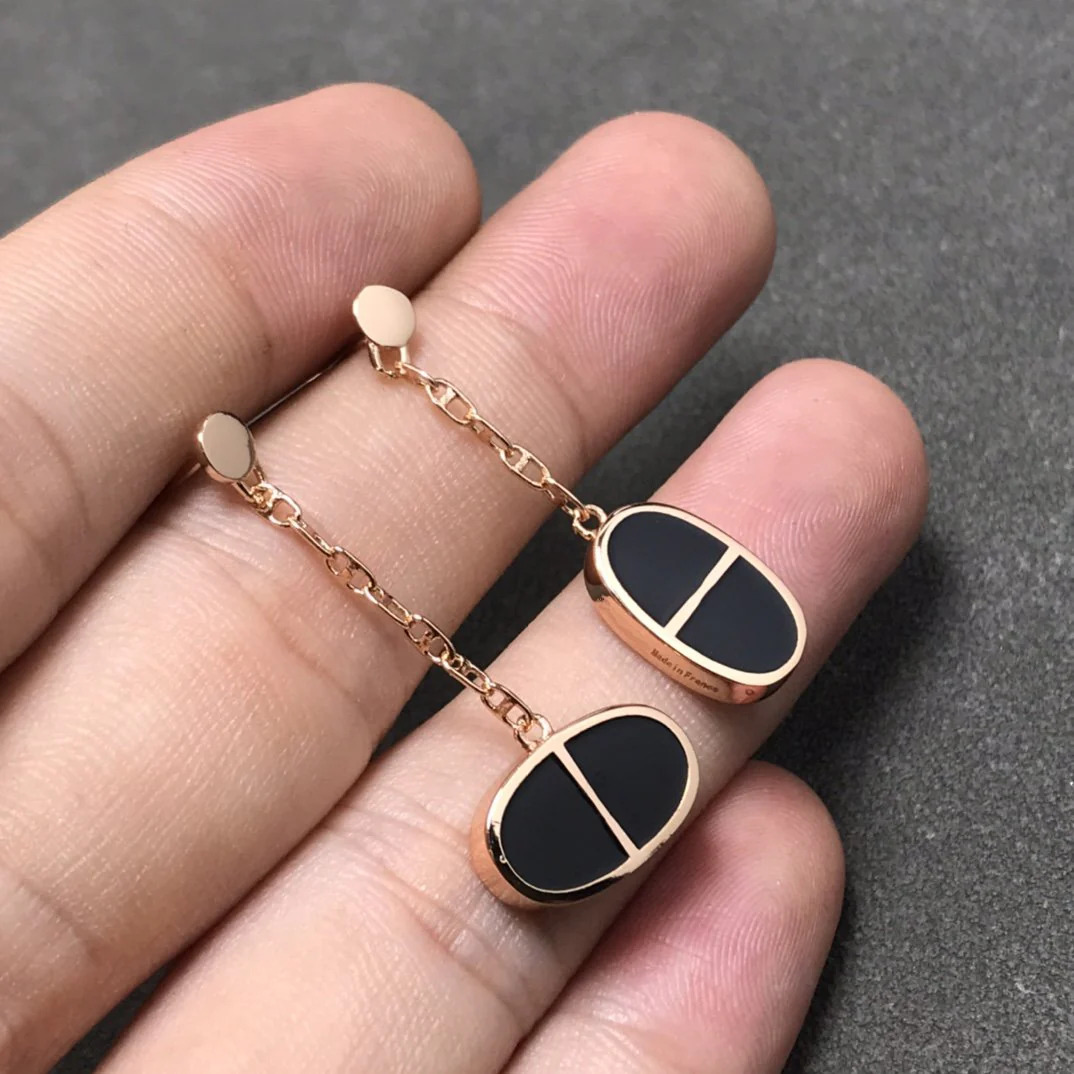 [Hermes]CHAINE VERSO BLACK CERAMIC SILVER EARRINGS