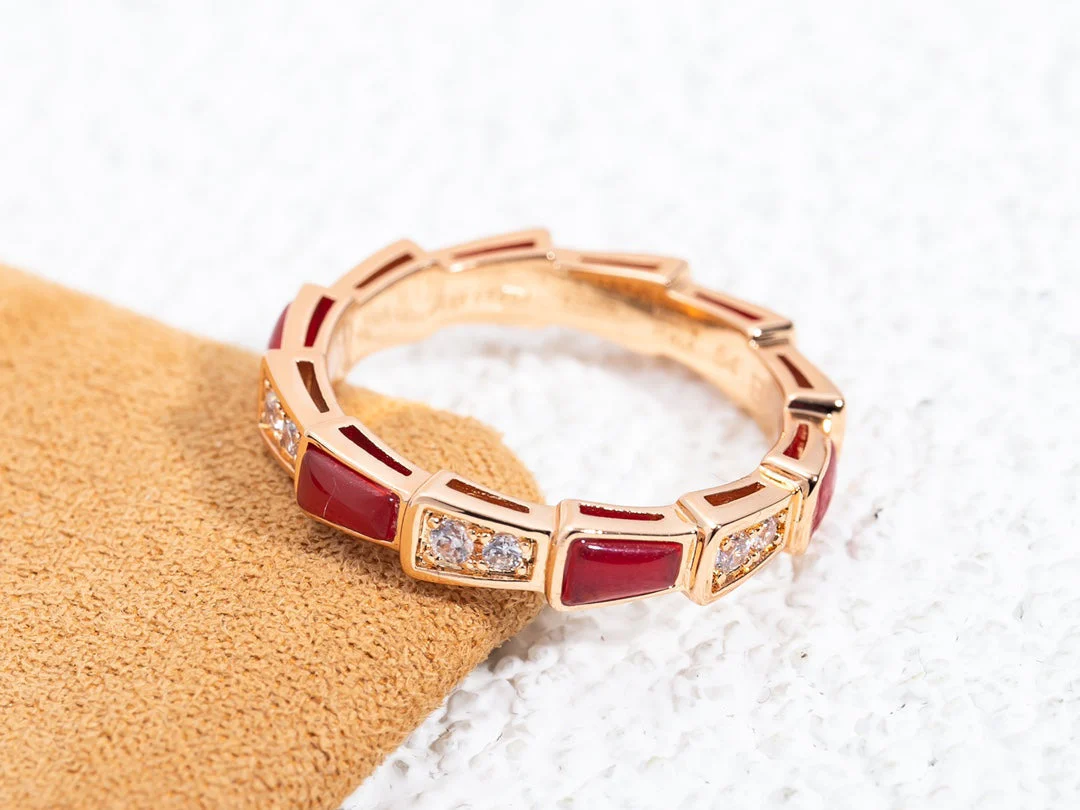[Bulgari]SERPENTI RING PINK GOLD CARNELIAN DIAMOND 3MM