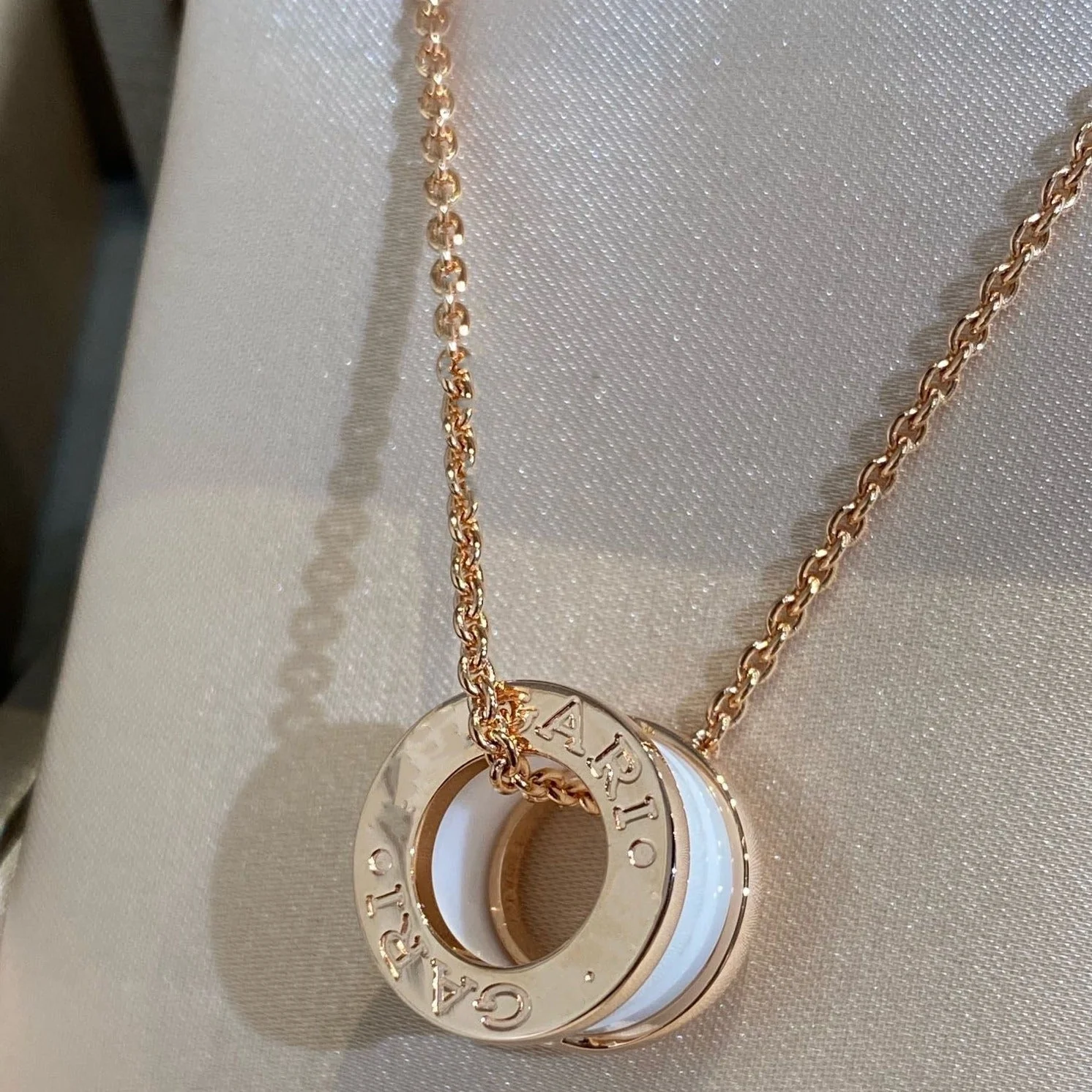 [Bulgari]ZERO 1 WHITE CERAMIC PINK GOLD NECKLACE