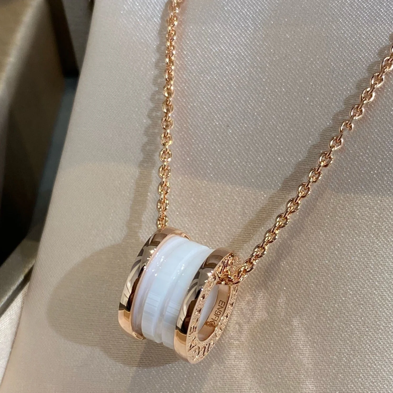 [Bulgari]ZERO 1 WHITE CERAMIC PINK GOLD NECKLACE