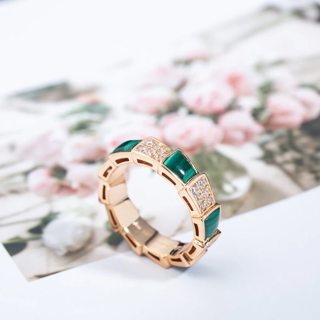 [Bulgari]SERPENTI RING PINK GOLD MALACHITE DIAMOND PAVED 4MM