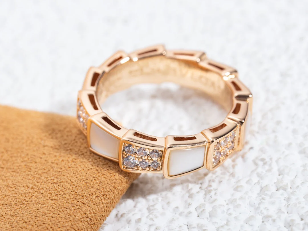 [Bulgari]SERPENTI RING PINK GOLD MOP DIAMOND PAVED 4MM