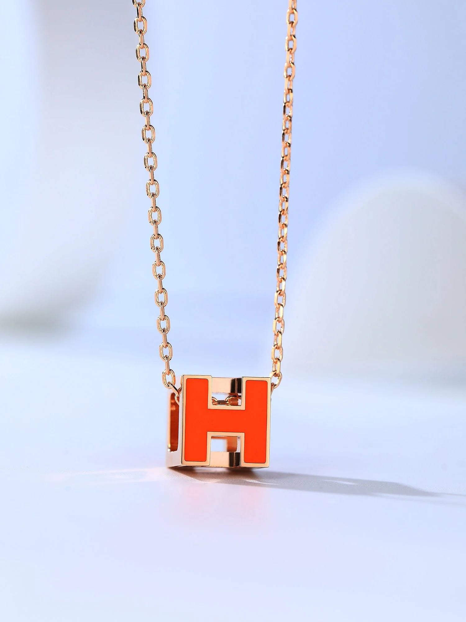 [Hermes]H CAGE PINK GOLD NECKLACE