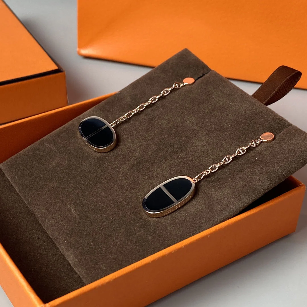 [Hermes]CHAINE VERSO BLACK CERAMIC EARRINGS
