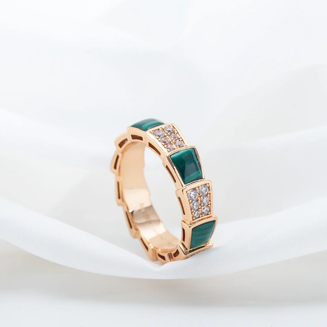 [Bulgari]SERPENTI RING PINK GOLD MALACHITE DIAMOND PAVED 4MM