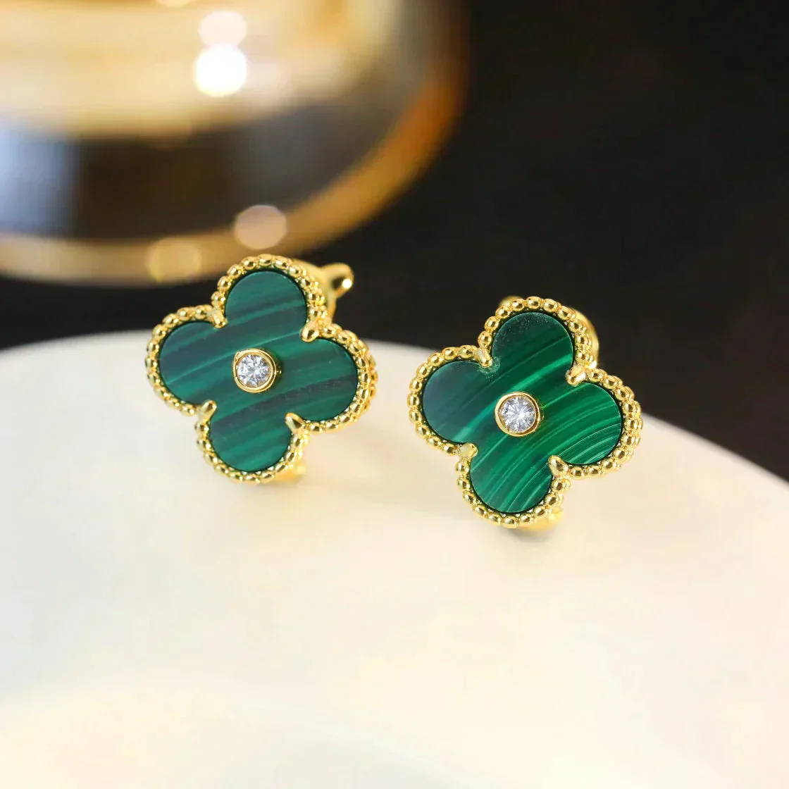 [Van Cleef & Arpels] MEDIUM 1 MOTIFS MALACHITE DIAMOND EARRINGS
