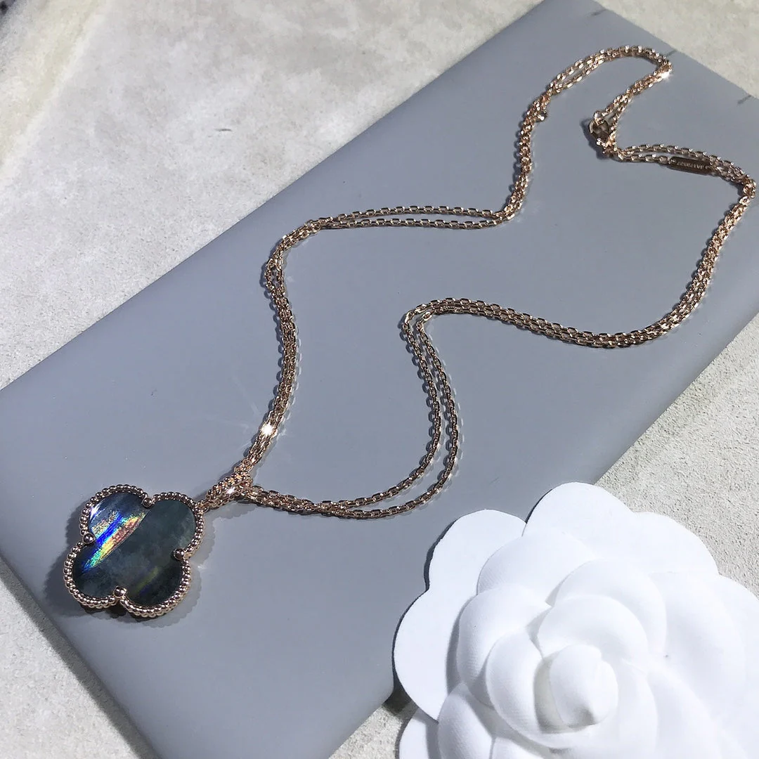 [Van Cleef & Arpels] 25MM GOLD DARK MOP BIG CLOVER NECKLACE