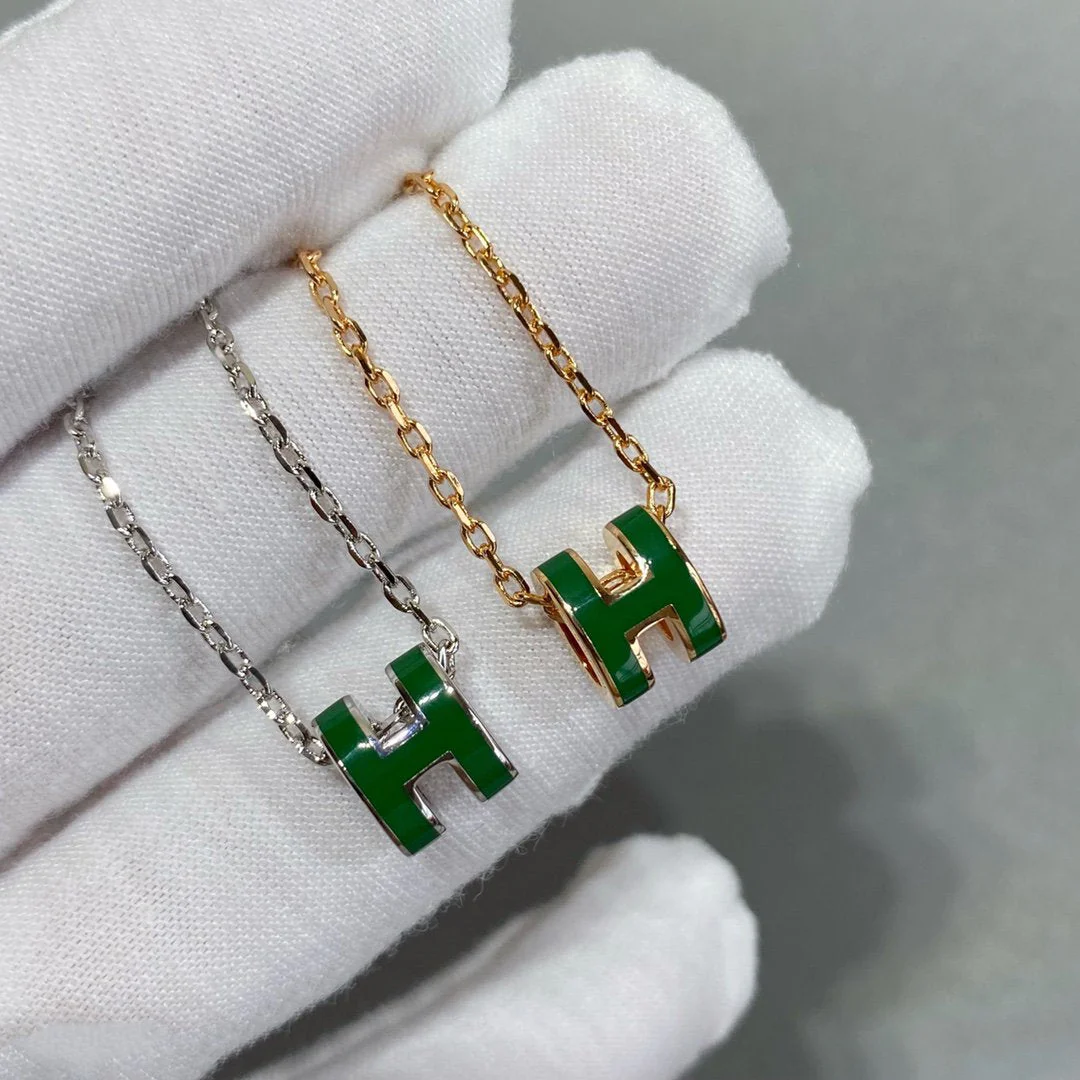 [Hermes]POP H GREEN NECKLACE SILVER AND GOLD