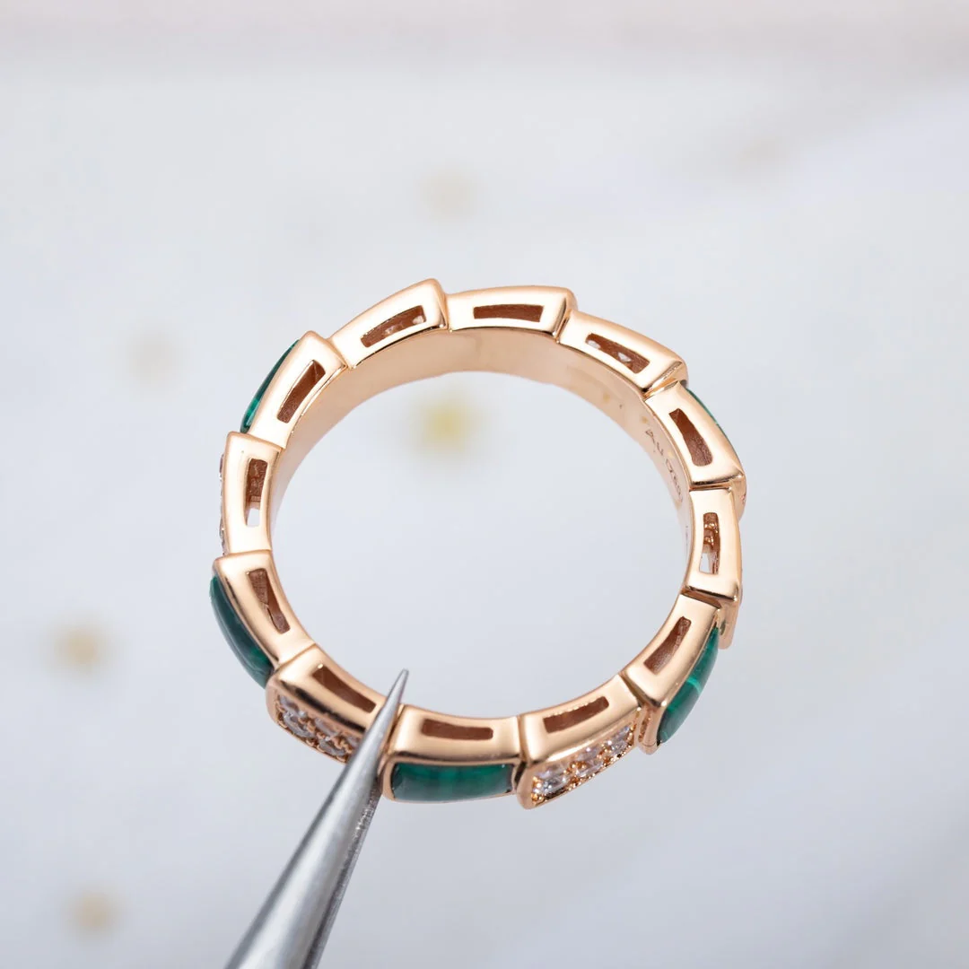 [Bulgari]SERPENTI RING PINK GOLD MALACHITE DIAMOND PAVED 4MM