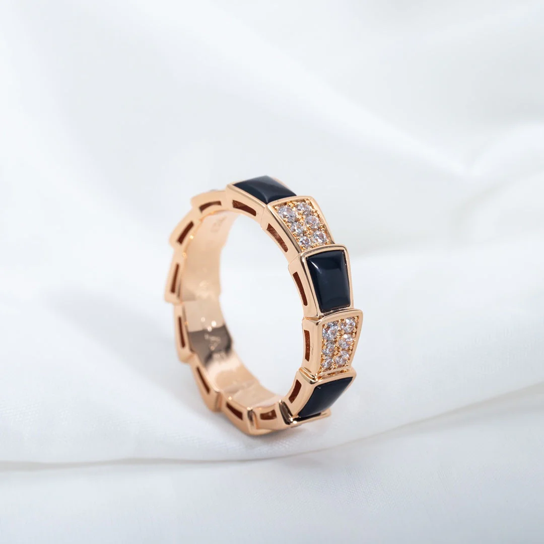 [Bulgari]SERPENTI RING PINK GOLD BLACK MOP DIAMOND PAVED 4MM