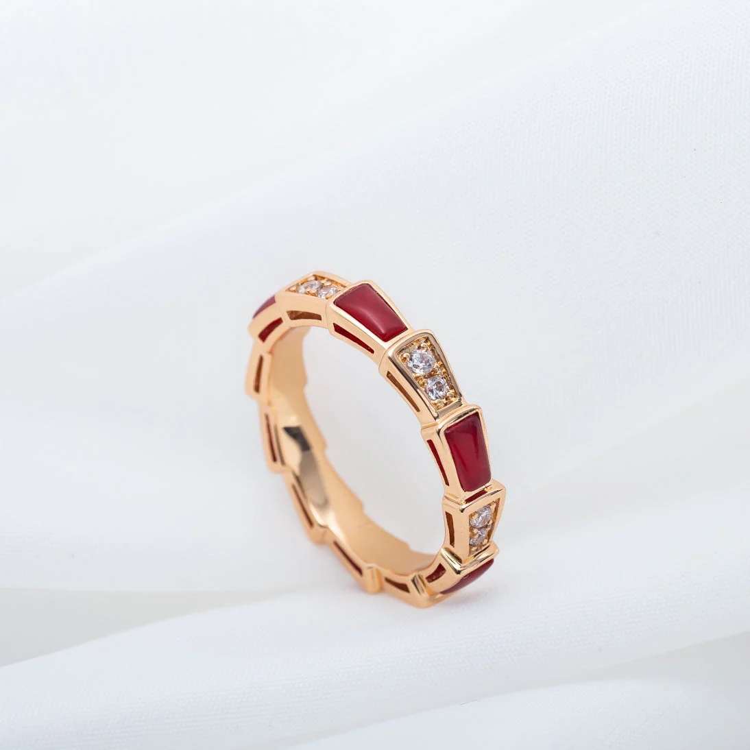 [Bulgari]SERPENTI RING PINK GOLD CARNELIAN DIAMOND 3MM