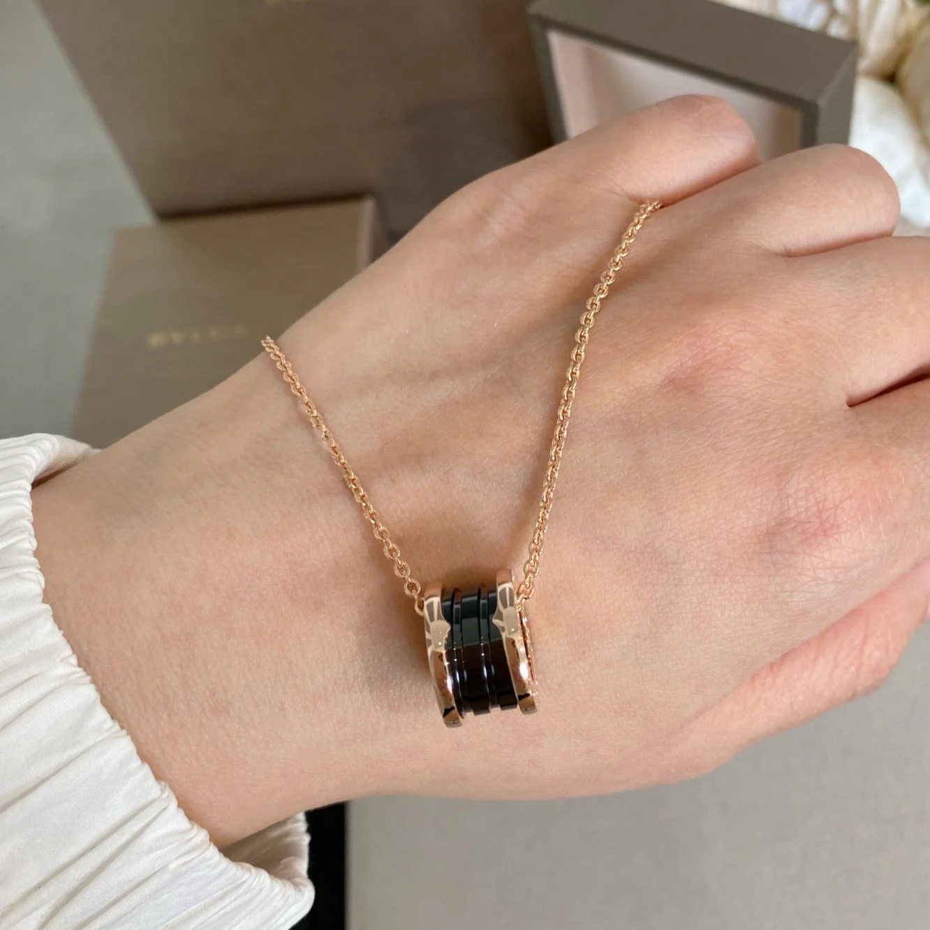 [Bulgari]ZERO 1 BLACK CERAMIC PINK GOLD NECKLACE