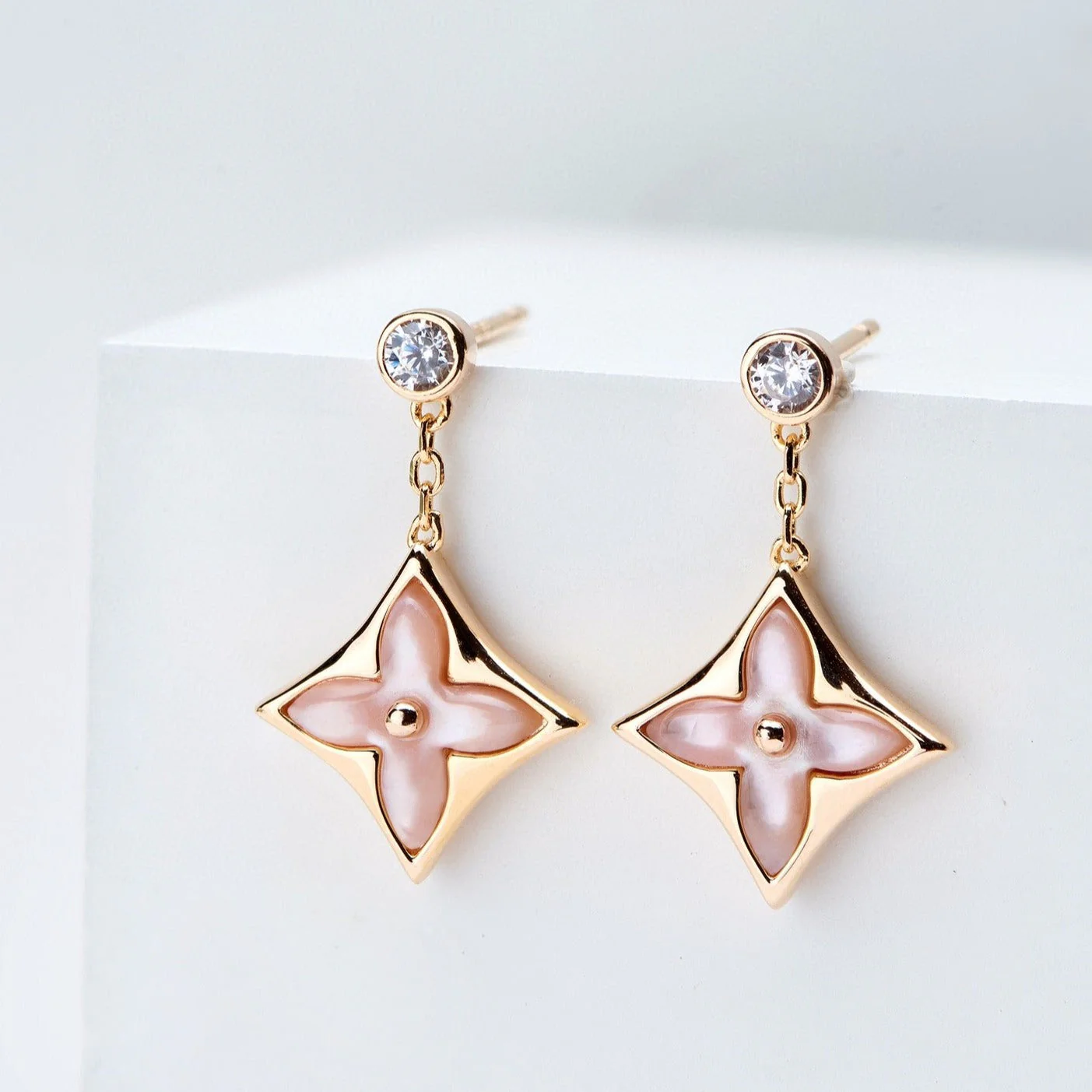 [Louis vuitton]DOUBLE STAR PINK GOLD MOP DROP EARRINGS