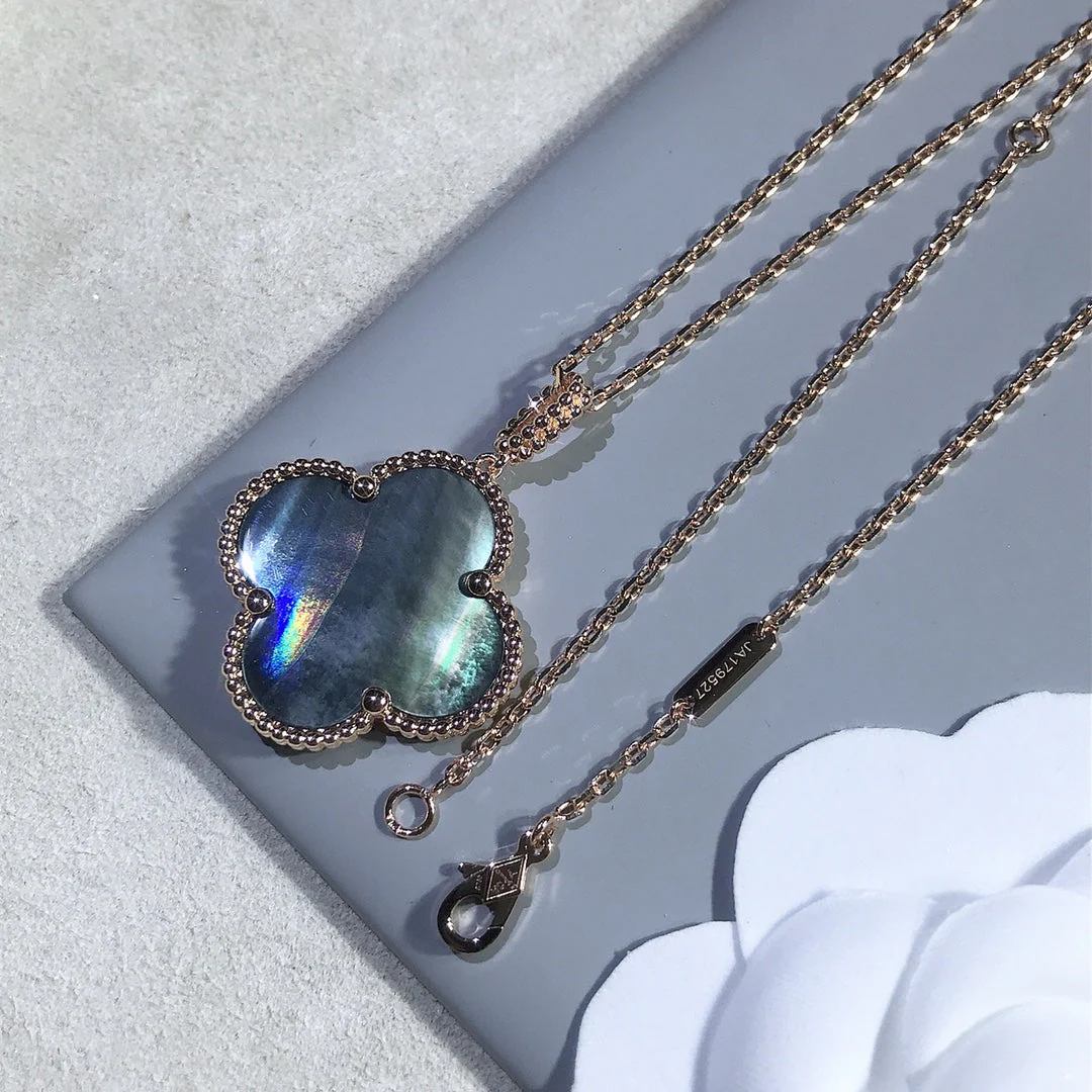 [Van Cleef & Arpels] 25MM GOLD DARK MOP BIG CLOVER NECKLACE