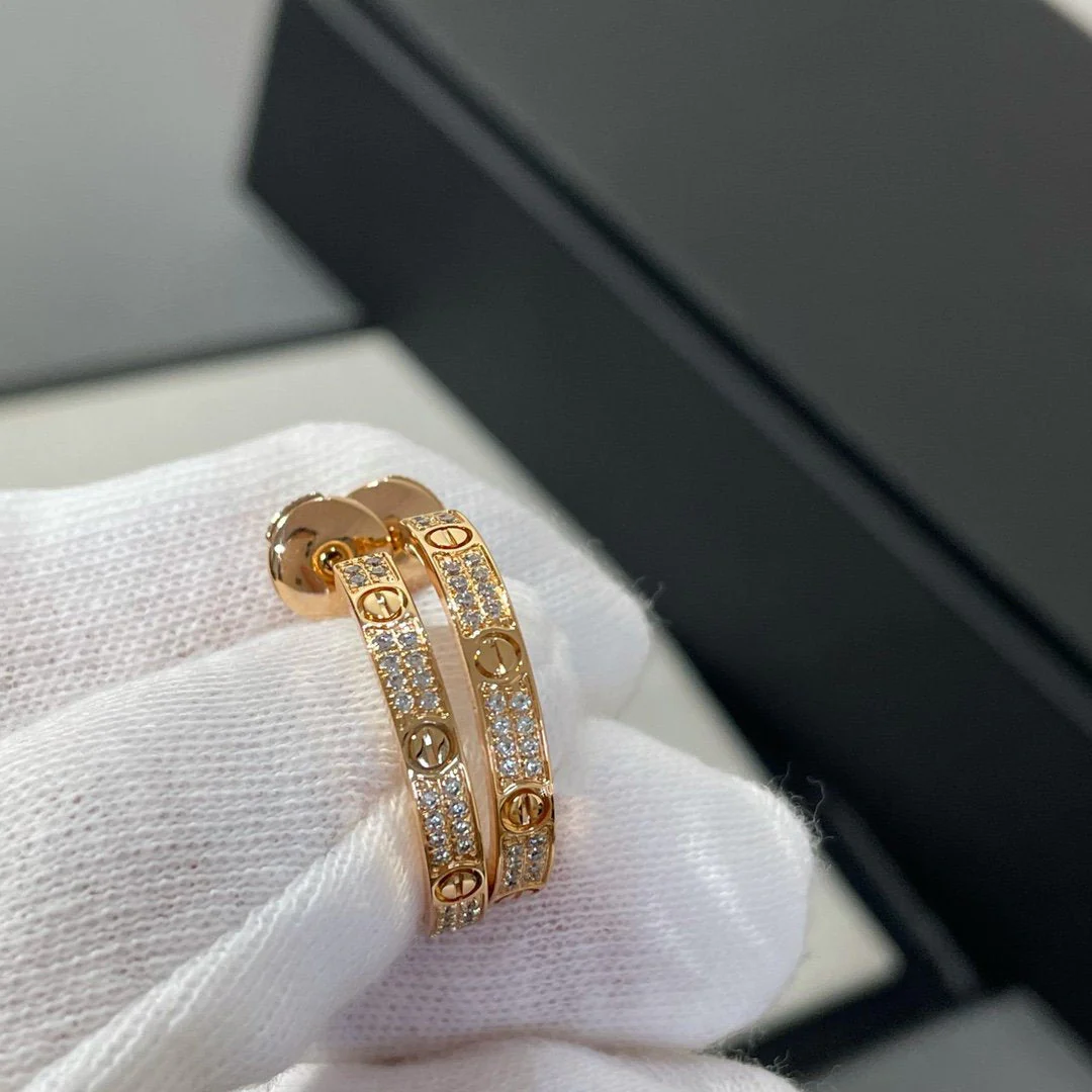 [Cartier]LOVE DIAMOND PINK GOLD HOOP EARRINGS
