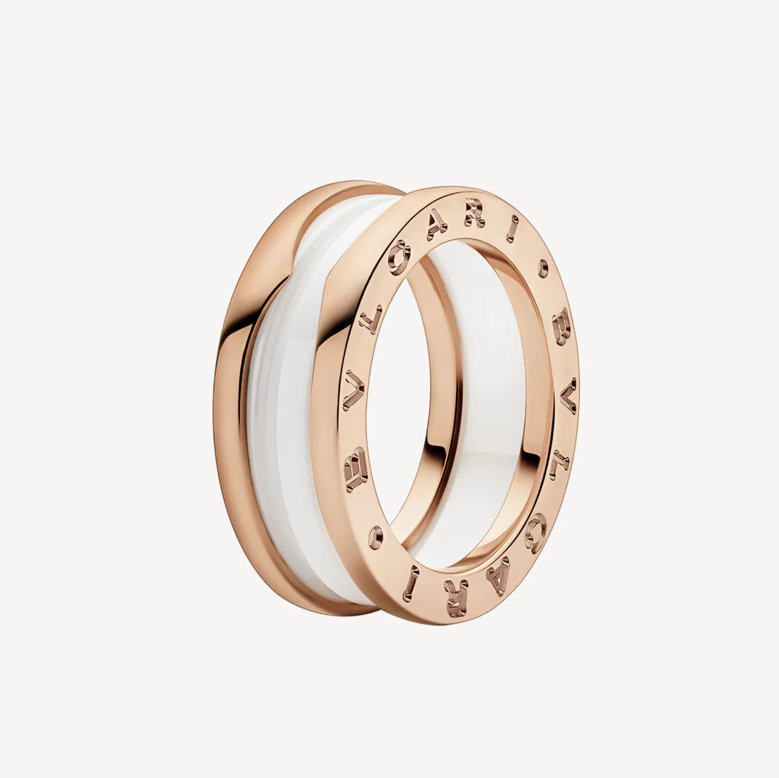 [Bulgari]ZERO 1 TWO-BAND LOOPS AND WHITE CERAMIC SPIRAL PINK GOLD RING