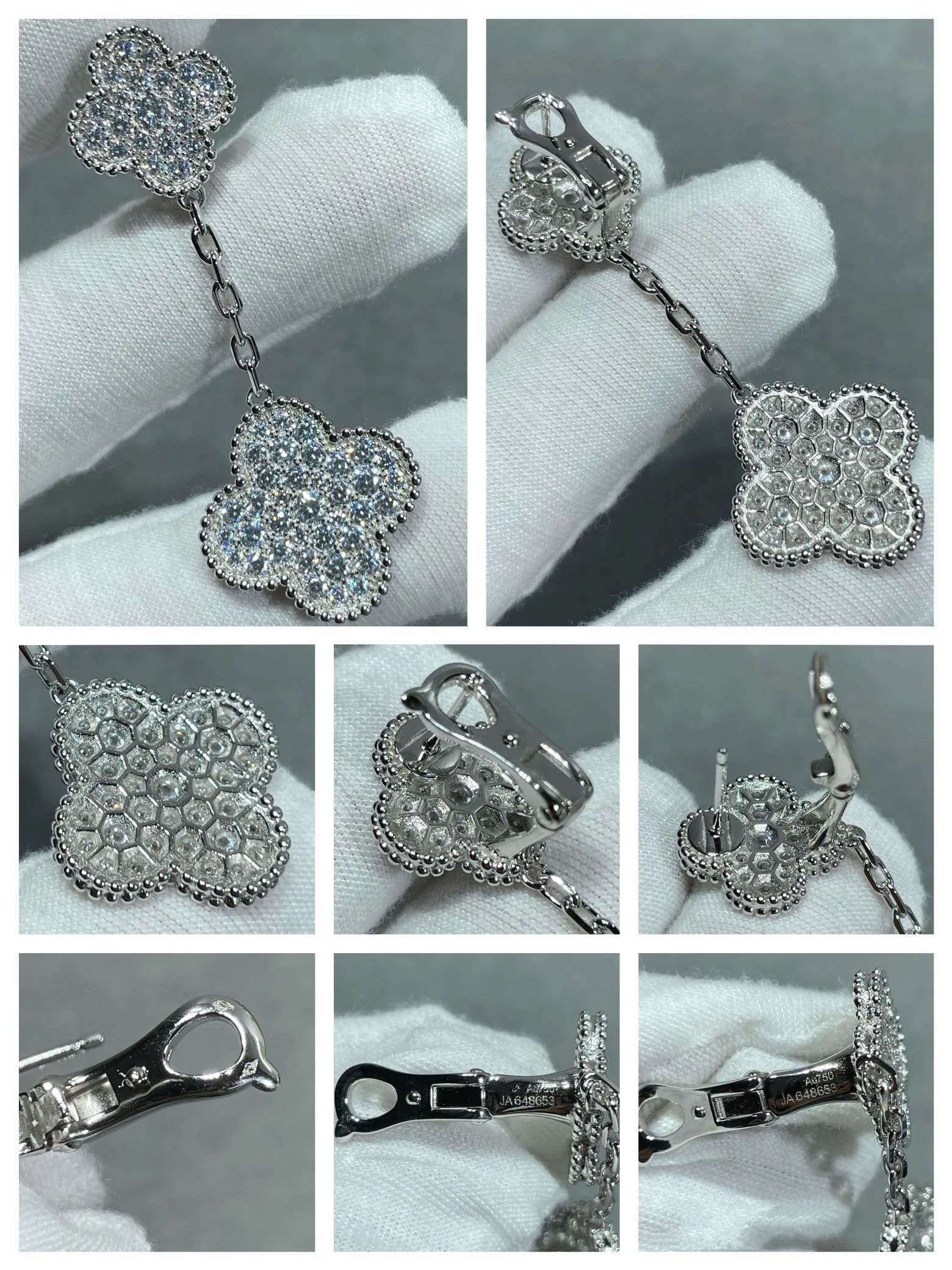 [Van Cleef & Arpels] 2 MOTIFS DIAMOND PAVED SILVER EARRINGS