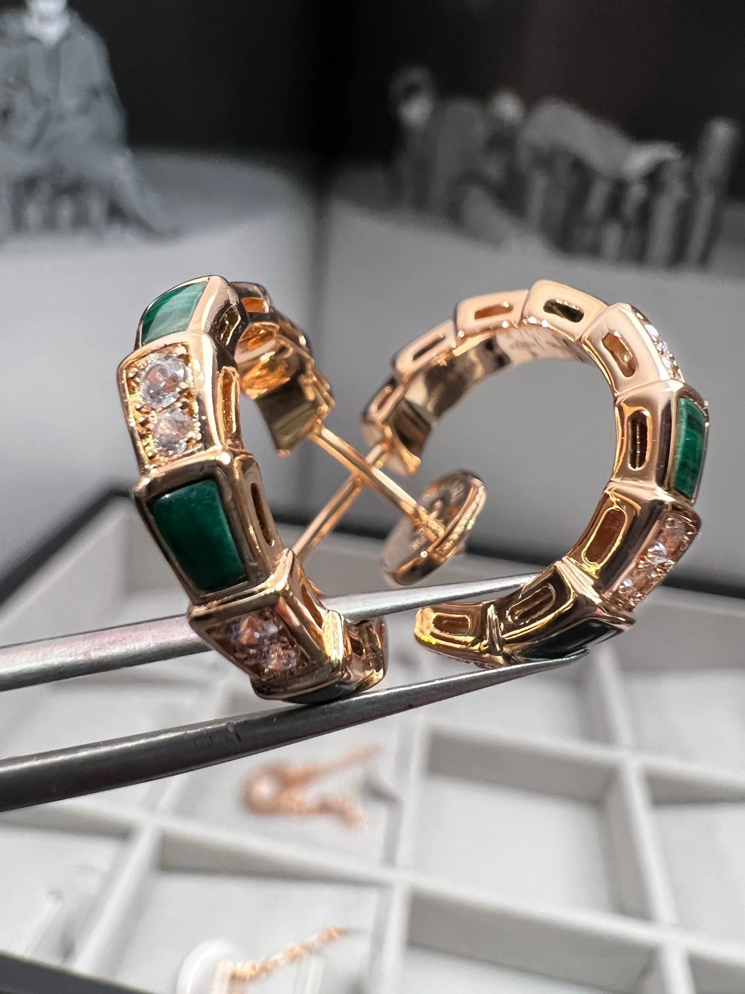 [Bulgari]SERPENTI MALACHITE PINK GOLD EARRINGS