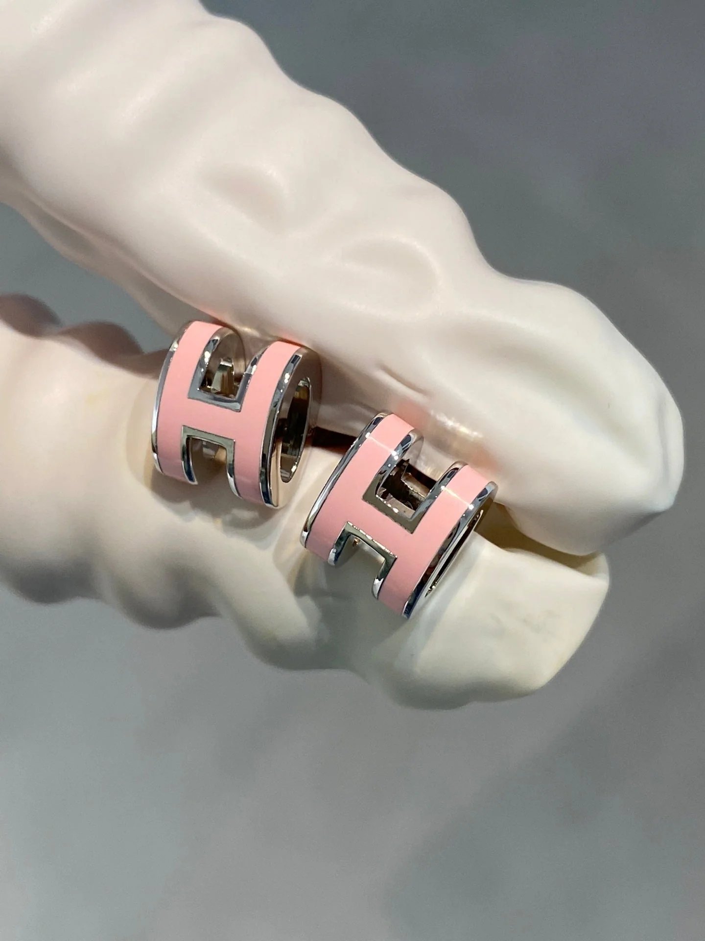 [Hermes]MINI POP H SILVER EARRINGS PINK