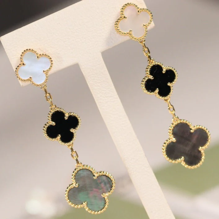 [Van Cleef & Arpels] EARRINGS GOLD ONYX MOP 3 MOTIF