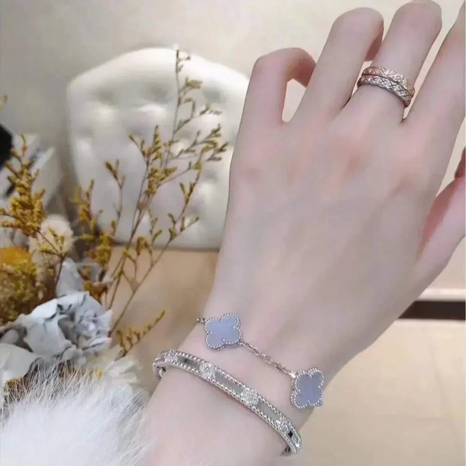 [Van Cleef & Arpels]  5 MOTIF PURPLE CHALCEDONY BRACELET SILVER