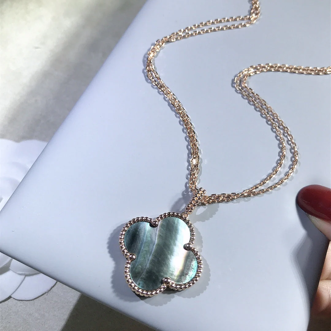 [Van Cleef & Arpels] 25MM GOLD DARK MOP BIG CLOVER NECKLACE