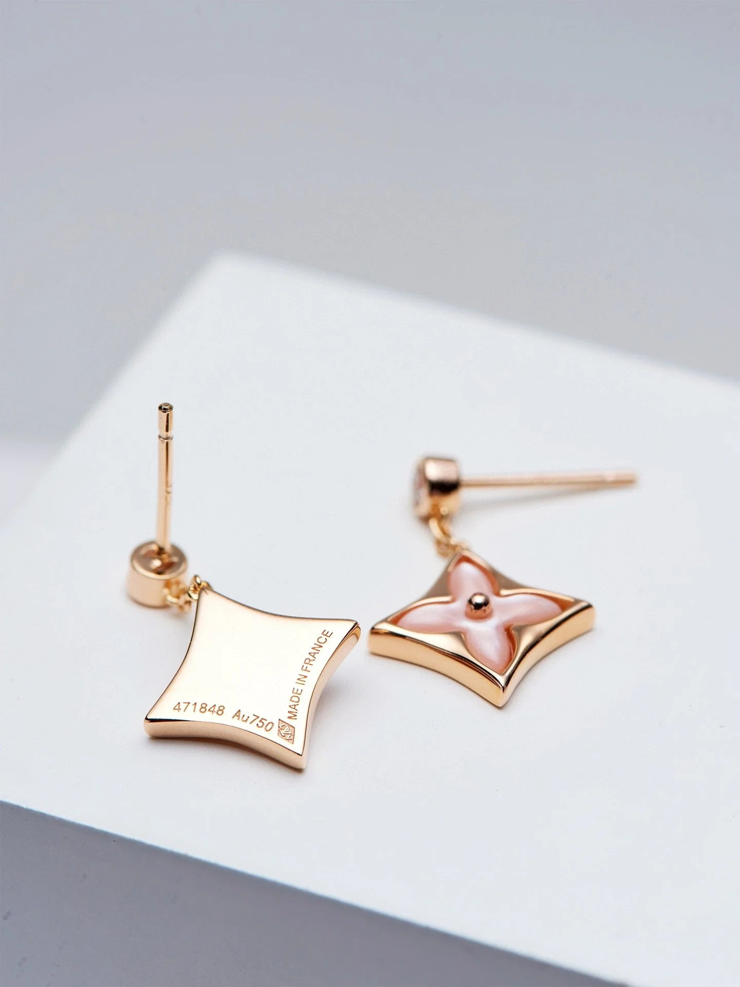 [Louis vuitton]DOUBLE STAR PINK GOLD MOP DROP EARRINGS