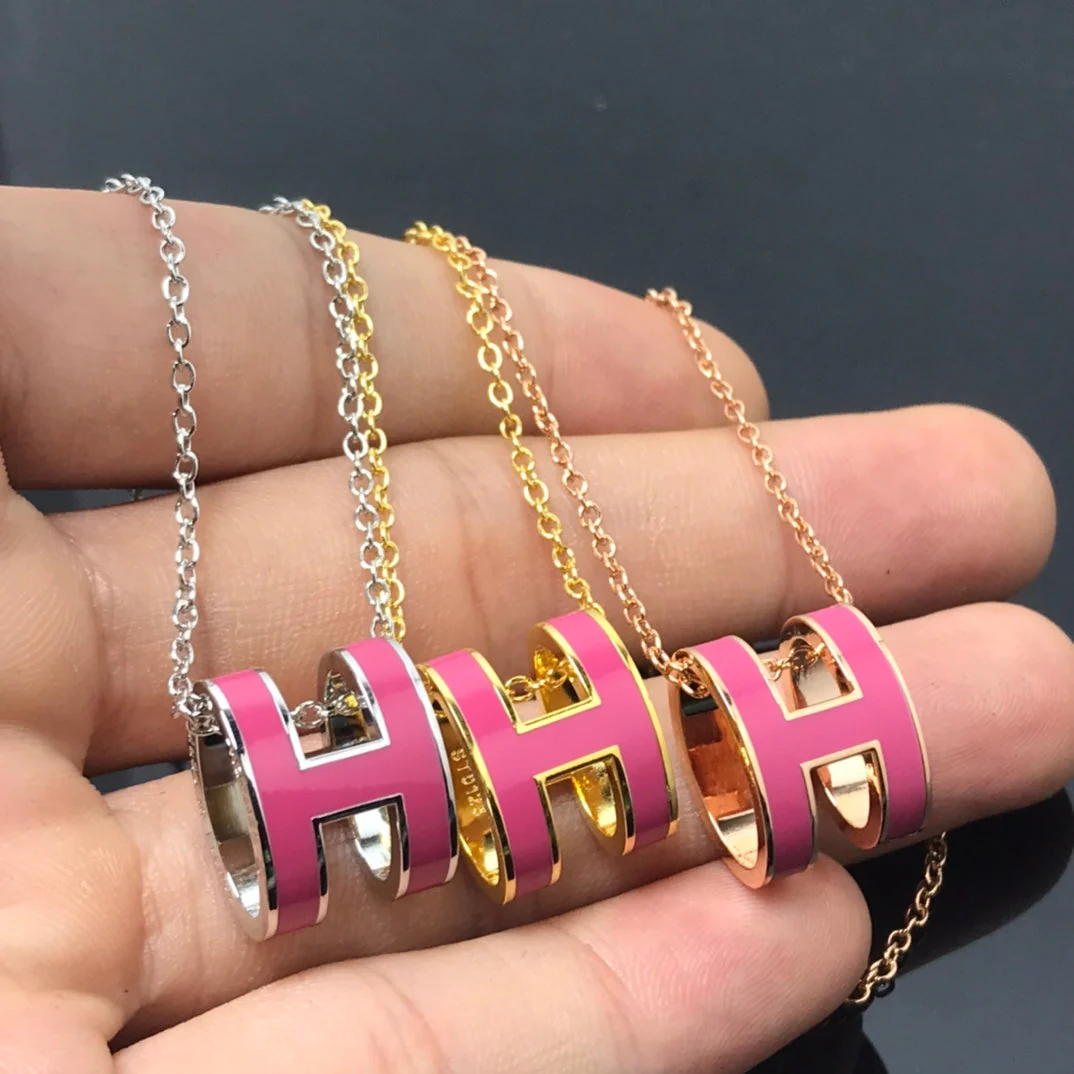 [Hermes]H NECKLACE PINK