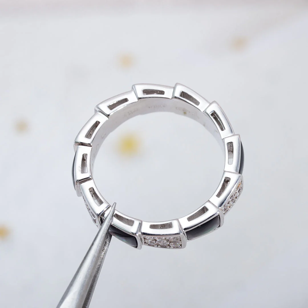 [Bulgari]SERPENTI RING SILVER DIAMOND BLACK MOP 4MM