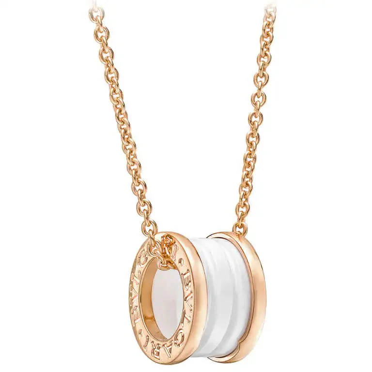 [Bulgari]ZERO 1 WHITE CERAMIC PINK GOLD DIAMOND NECKLACE