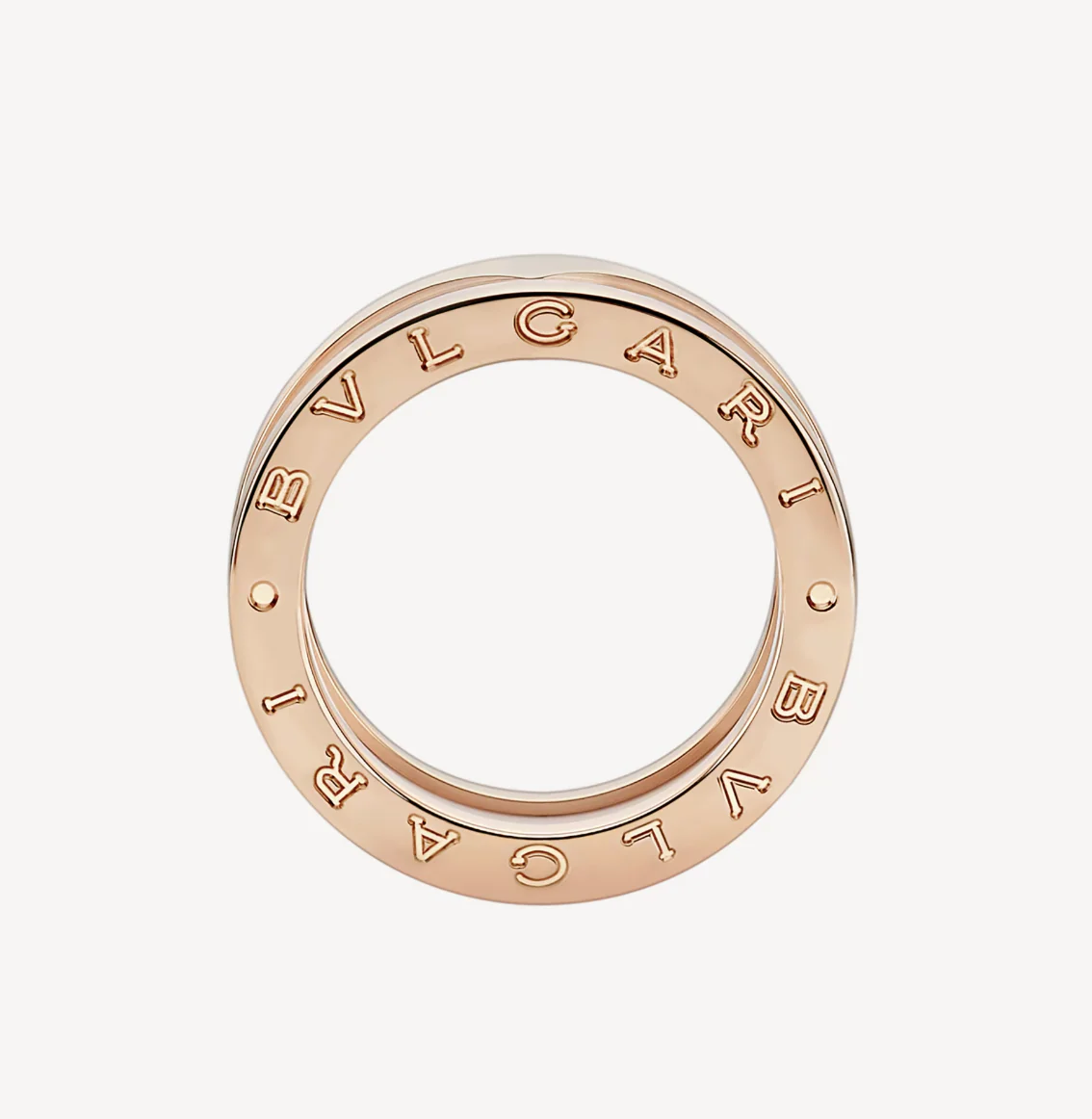 [Bulgari]ZERO 1 TWO-BAND LOOPS AND WHITE CERAMIC SPIRAL PINK GOLD RING