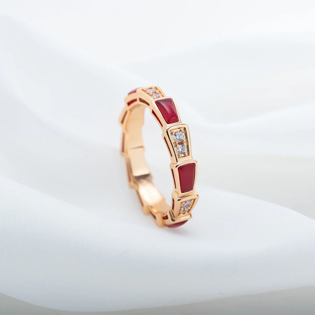[Bulgari]SERPENTI RING PINK GOLD CARNELIAN DIAMOND 3MM