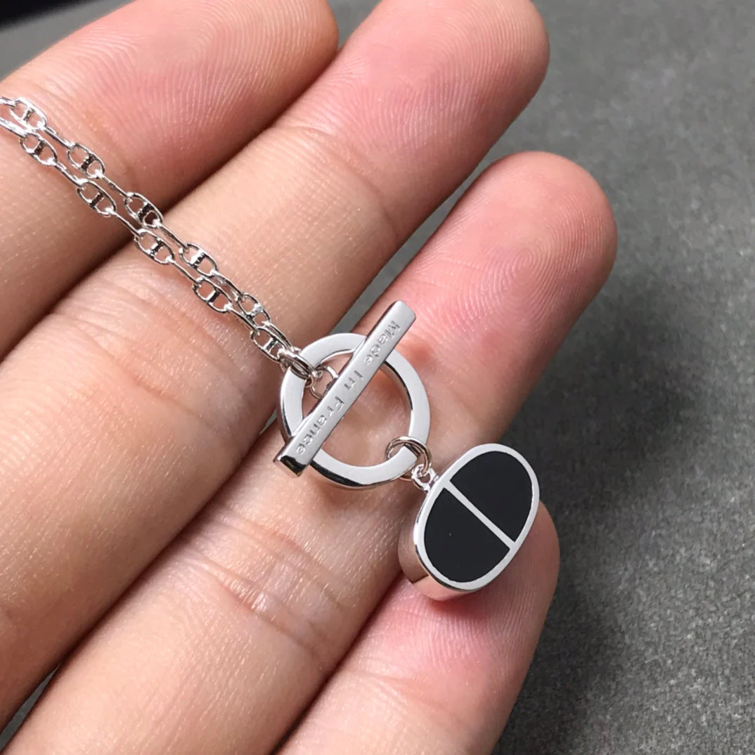 [Hermes]CHAINE VERSO BLACK CERAMIC SILVER NECKLACE