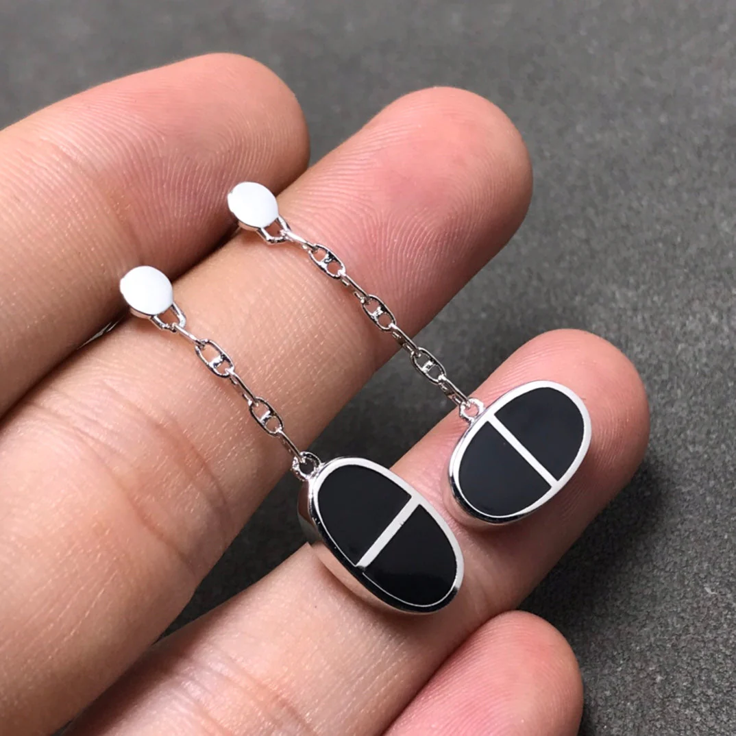 [Hermes]CHAINE VERSO BLACK CERAMIC SILVER EARRINGS