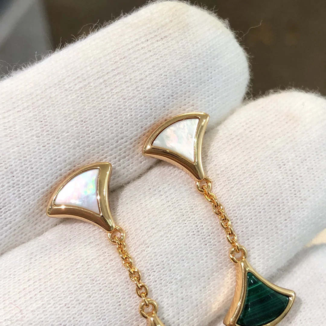 [Bulgari]DREAM EARRINGS 3 MOTIFS MALACHITE MOP PINK GOLD