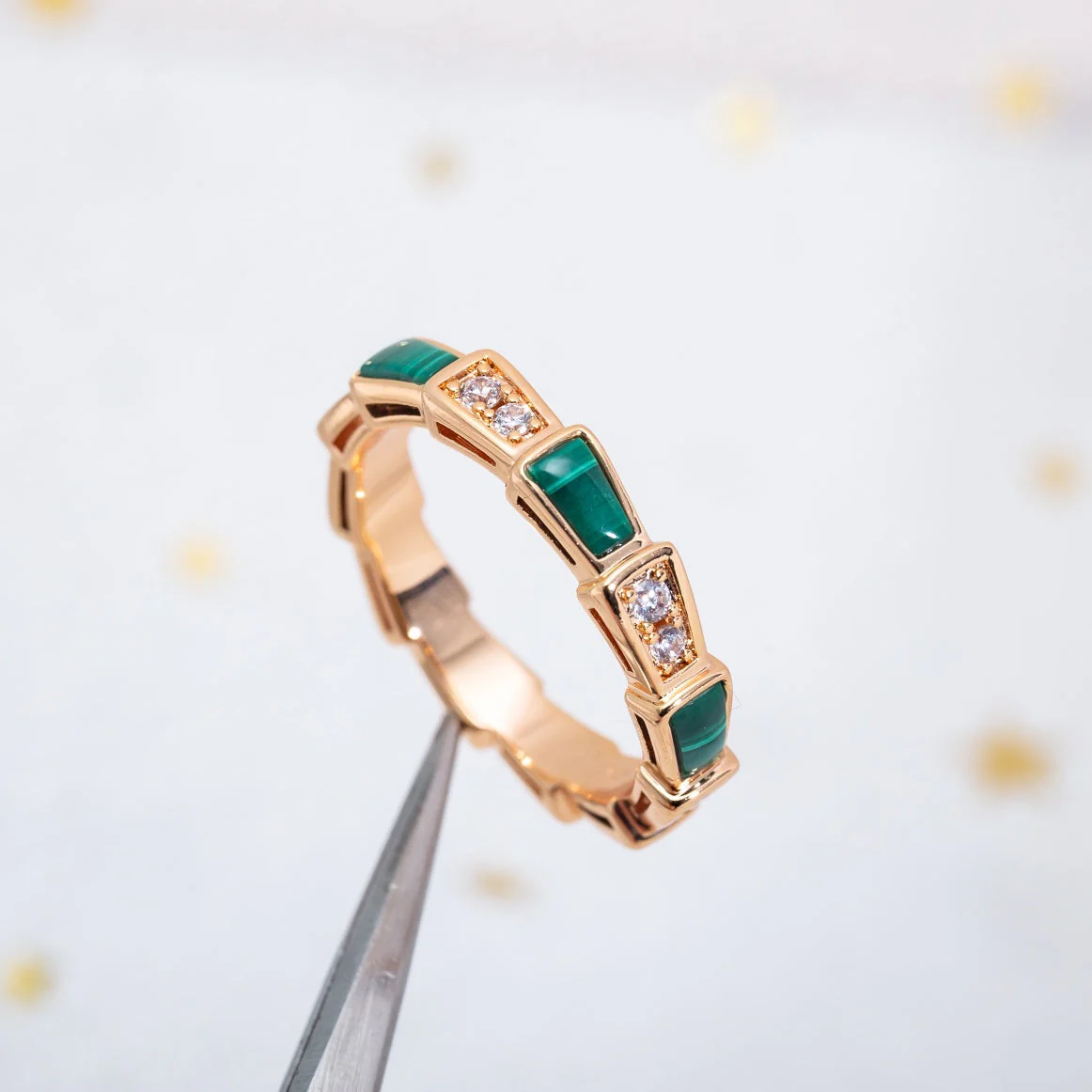 [Bulgari]SERPENTI RING PINK GOLD MALACHITE DIAMOND 3MM