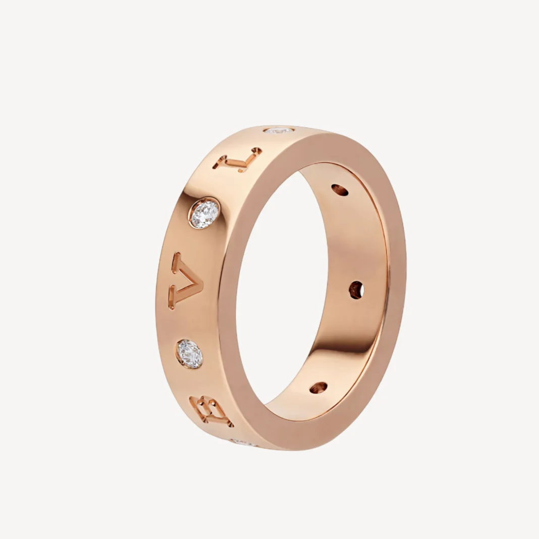 [Bulgari]ZERO 1 ESSENTIAL PINK GOLD BAND WITH DIAMONDS RING