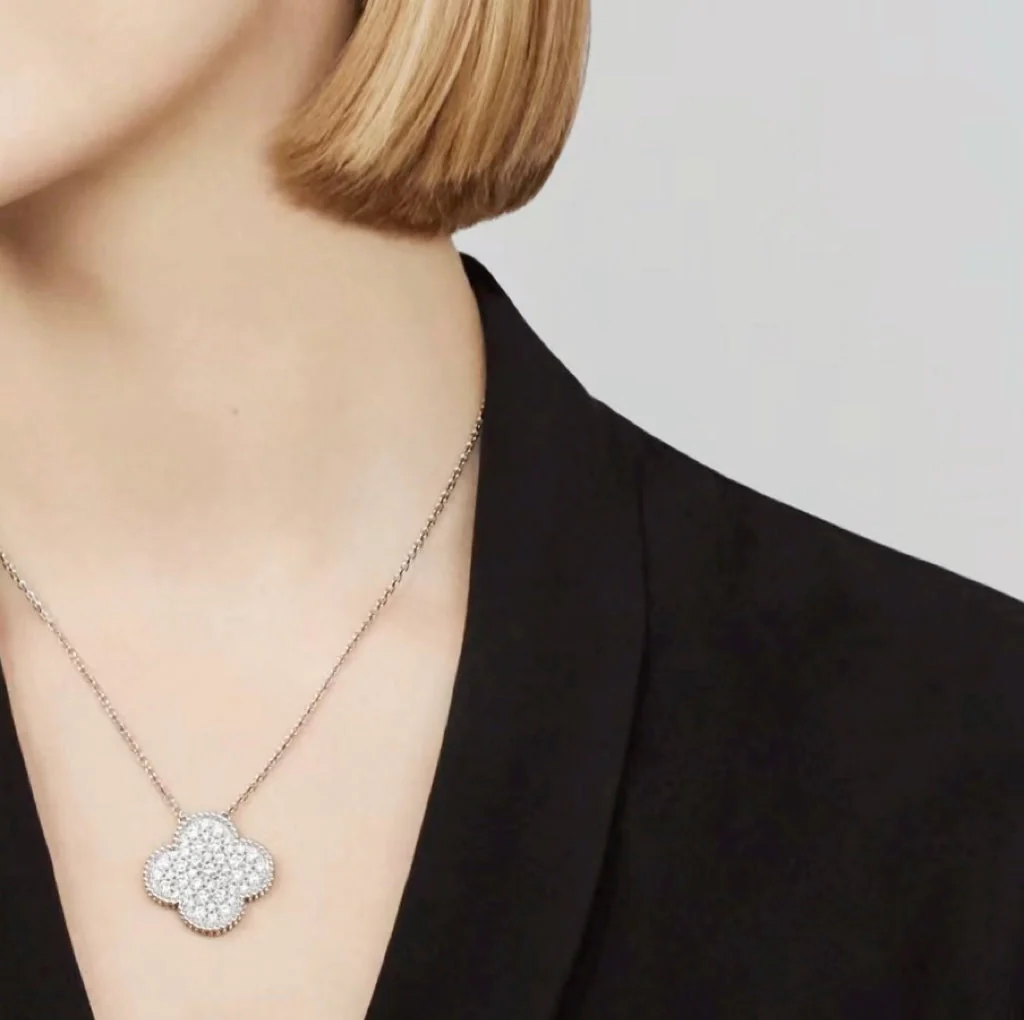[Van Cleef & Arpels] 25MM LARGE PENDANT DIAMOND PAVED SILVER NECKLACE