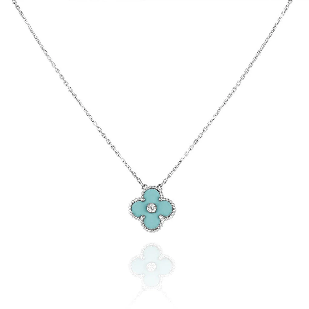 [Van Cleef & Arpels] 1 DIAMOND LIGHT BLUE SILVER NECKLACE