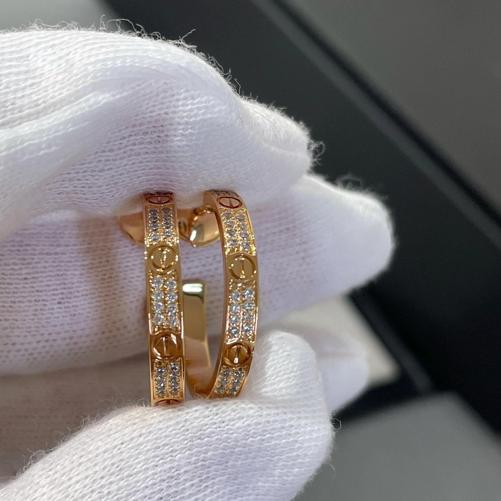 [Cartier]LOVE DIAMOND PINK GOLD HOOP EARRINGS