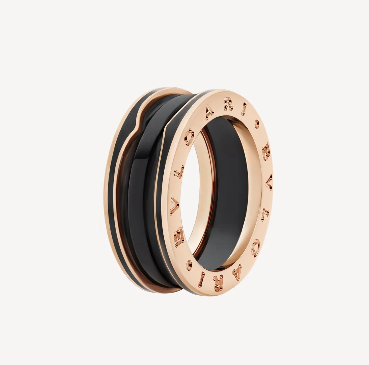 [Bulgari]ZERO 1 TWO-BAND WITH MATTE BLACK CERAMIC PINK GOLD RING