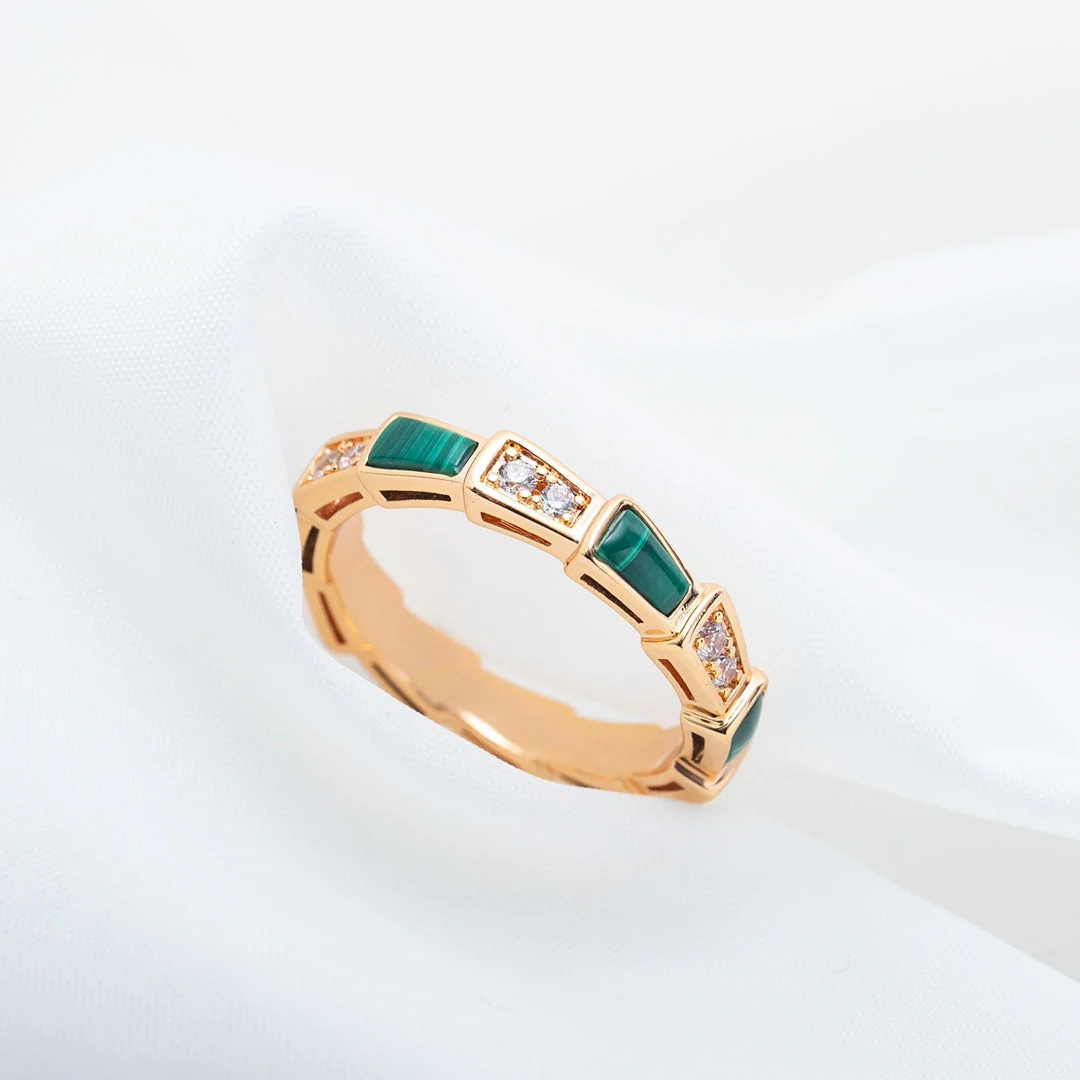 [Bulgari]SERPENTI RING PINK GOLD MALACHITE DIAMOND 3MM